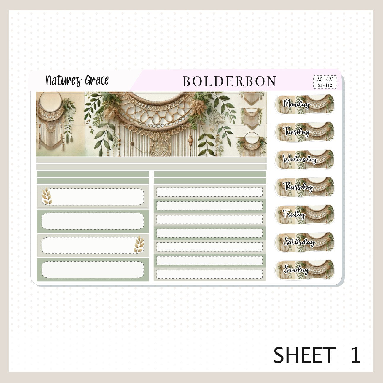 NATURE'S GRACE "A5 Compact Vertical" || Planner Sticker Kit