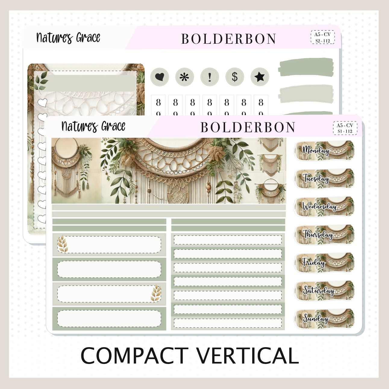 NATURE'S GRACE "A5 Compact Vertical" || Planner Sticker Kit