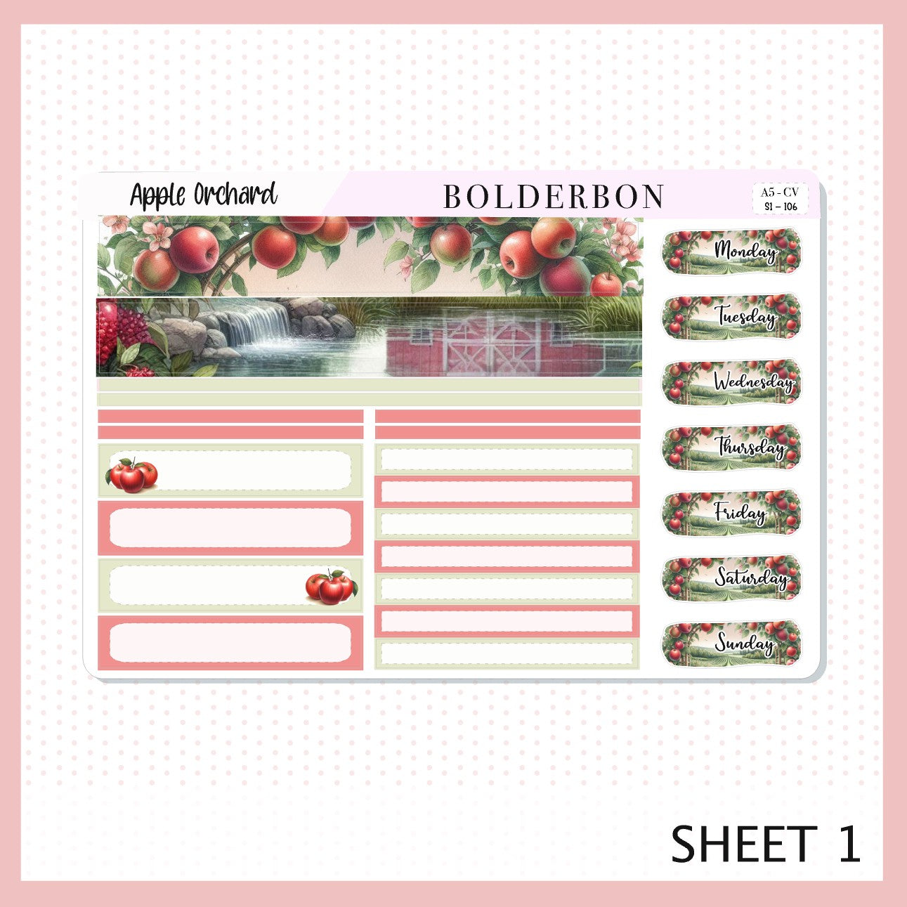 APPLE ORCHARD "Compact Vertical" || A5 Planner Sticker Kit