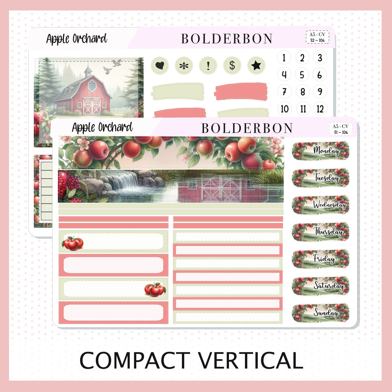 APPLE ORCHARD "Compact Vertical" || A5 Planner Sticker Kit