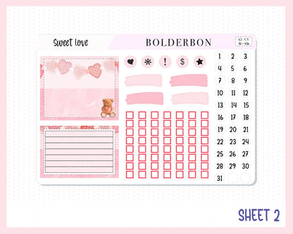 SWEET LOVE "Compact Vertical" || A5 Planner Sticker Kit, Valentine's, Love