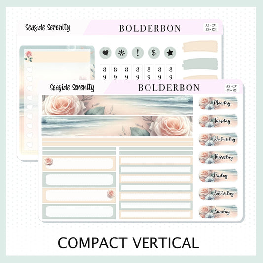 SEASIDE SERENITY "Compact Vertical" || A5 Planner Sticker Kit