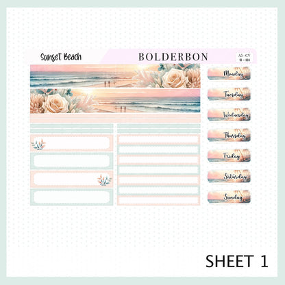 SUNSET BEACH "Compact Vertical" || A5 Planner Sticker Kit