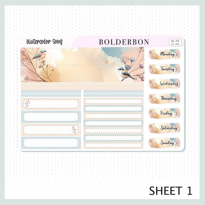 WATERCOLOR SONG "A5 Compact Vertical" || Planner Sticker Kit