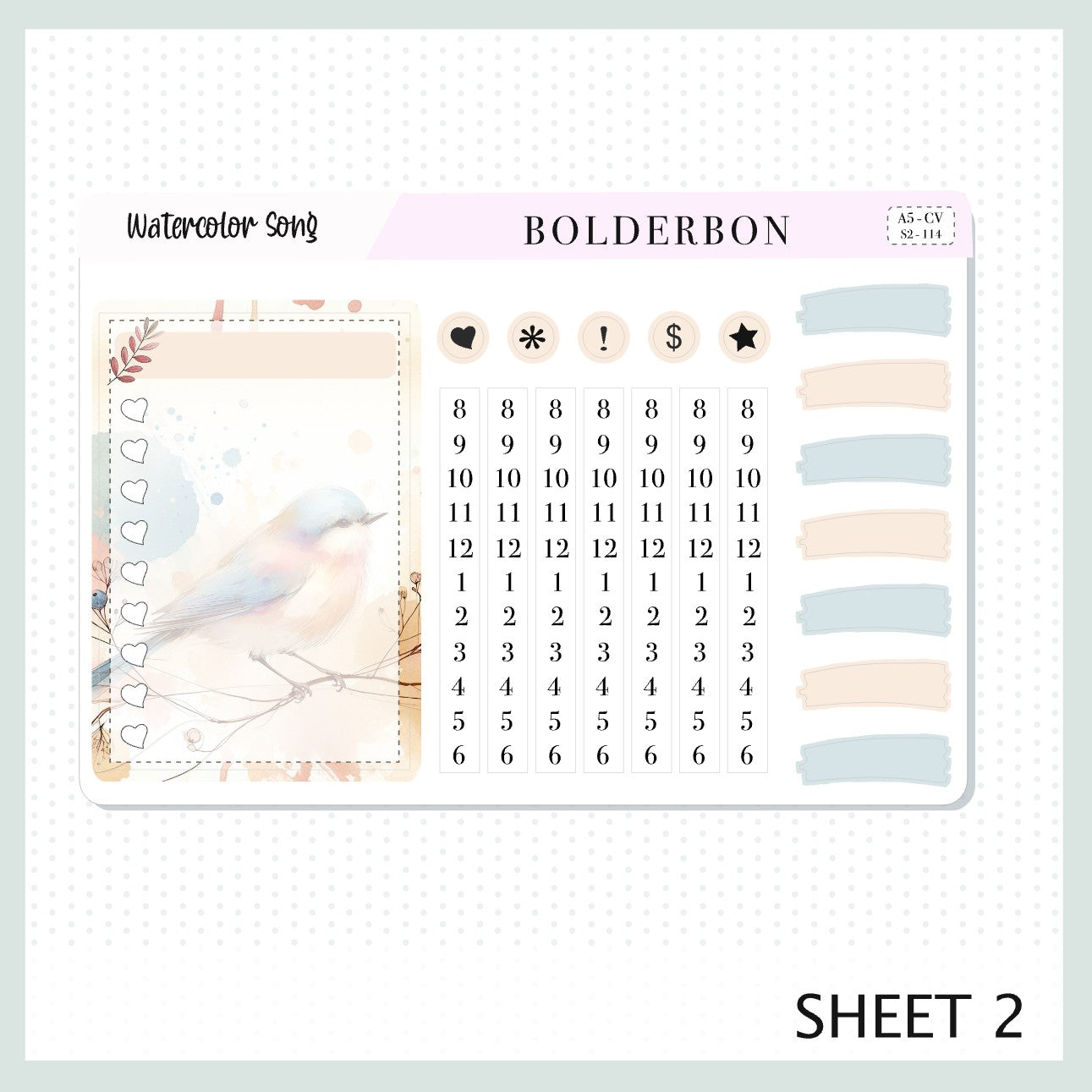 WATERCOLOR SONG "A5 Compact Vertical" || Planner Sticker Kit