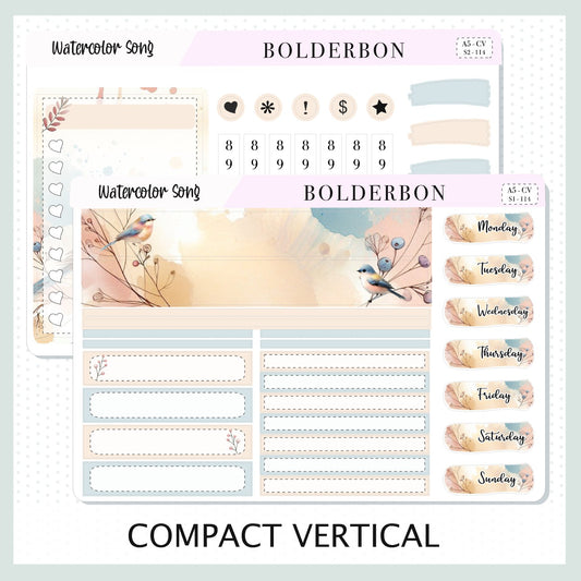 WATERCOLOR SONG "A5 Compact Vertical" || Planner Sticker Kit