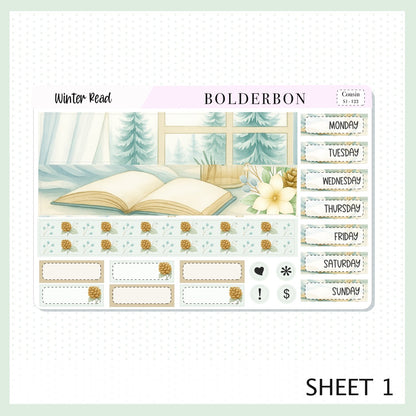 WINTER READ Hobonichi Cousin || A5 Planner Sticker Kit, Floral Planner Stickers, Cozy Sage & Gold Vibe