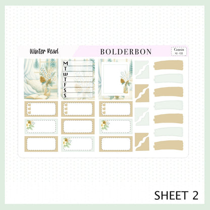 WINTER READ Hobonichi Cousin || A5 Planner Sticker Kit, Floral Planner Stickers, Cozy Sage & Gold Vibe