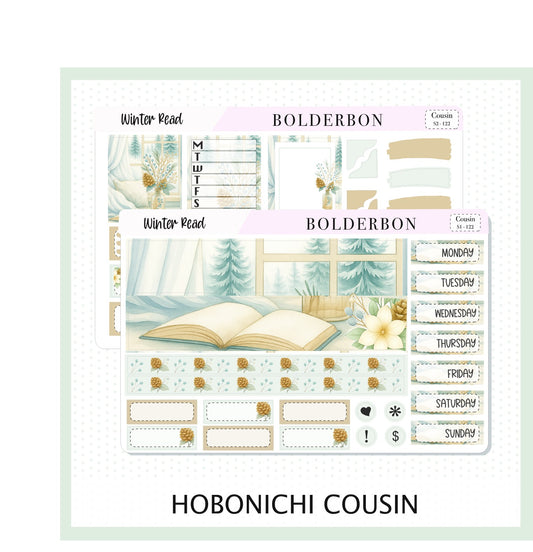 WINTER READ Hobonichi Cousin || A5 Planner Sticker Kit, Floral Planner Stickers, Cozy Sage & Gold Vibe