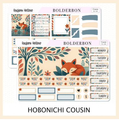 FOXFERN HOLLOW Hobonichi Cousin || A5 Planner Sticker Kit, Whimsical Woodland Forest Theme, Fall Leaves Vibe Planner Stickers