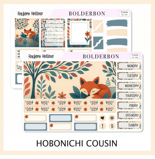 FOXFERN HOLLOW Hobonichi Cousin || A5 Planner Sticker Kit, Whimsical Woodland Forest Theme, Fall Leaves Vibe Planner Stickers