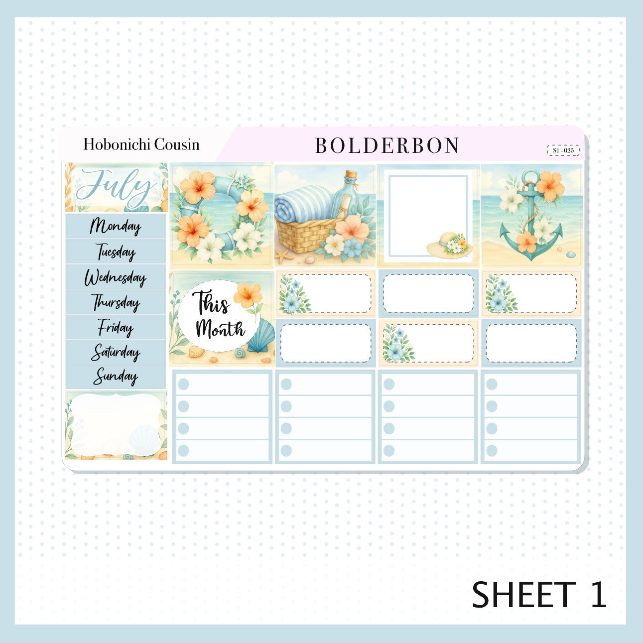 JULY Hobonichi Cousin and A5 Day Free || Shoreline, Beach Vibes Monthly Planner Sticker Kit