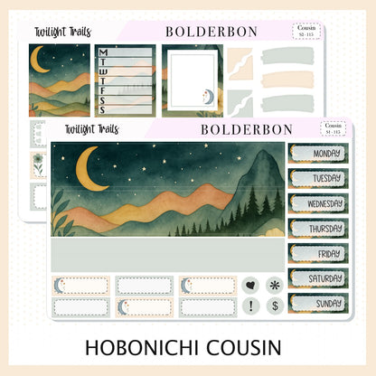 TWILIGHT TRAILS Hobonichi Cousin || A5 Planner Sticker Kit, Aesthetic Outdoor Nature Camping Weekly Planner Stickers