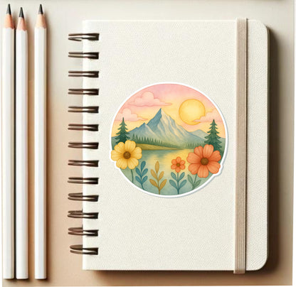 Dream Mountain Vinyl Sticker || Night Mountain Sticker, Floral Nature Decal, Hiking Adventure Aesthetic, Waterproof Laptop Sticker (Copy)