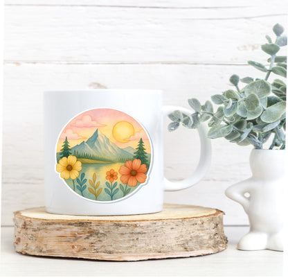 Dream Mountain Vinyl Sticker || Night Mountain Sticker, Floral Nature Decal, Hiking Adventure Aesthetic, Waterproof Laptop Sticker (Copy)