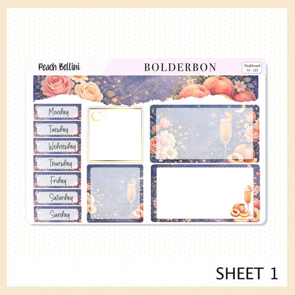 PEACH BELLINI Erin Condren Dashboard Sticker kit || Champagne Evening Planner Stickers, Floral Aesthetic Weekly Kit
