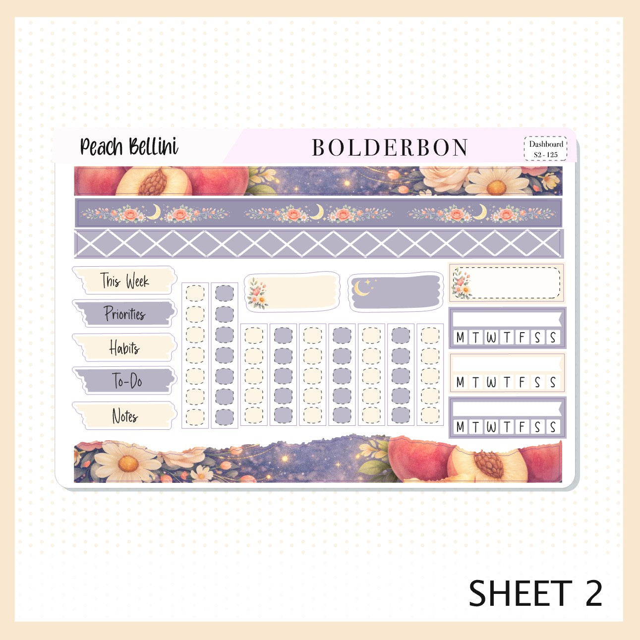 PEACH BELLINI Erin Condren Dashboard Sticker kit || Champagne Evening Planner Stickers, Floral Aesthetic Weekly Kit