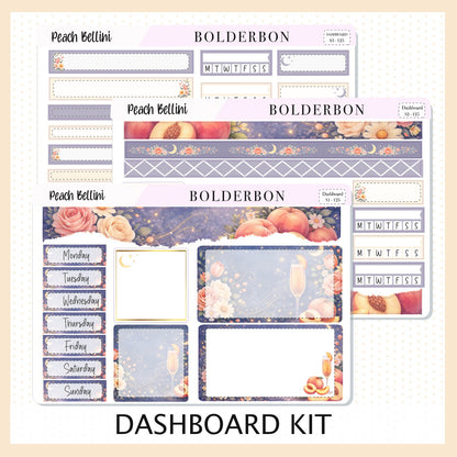 PEACH BELLINI Erin Condren Dashboard Sticker kit || Champagne Evening Planner Stickers, Floral Aesthetic Weekly Kit