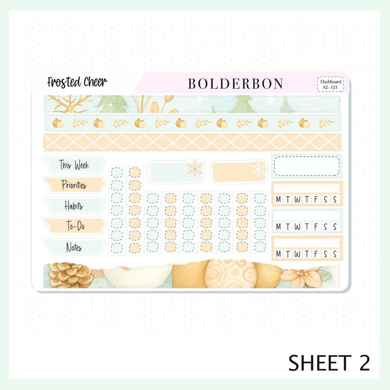 FROSTED CHEER Erin Condren Dashboard Sticker kit || Festive Christmas Planner Stickers, Holiday Pastel Vibe