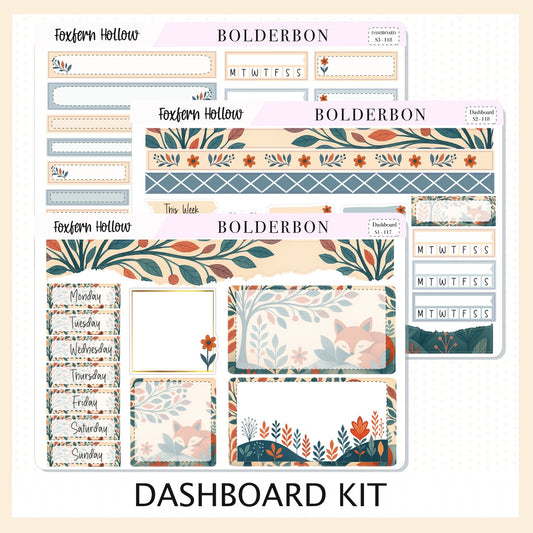 FOXFERN HOLLOW Erin Condren Dashboard Sticker kit || Whimsical Woodland Forest Theme, Fall Leaves Vibe Planner Stickers