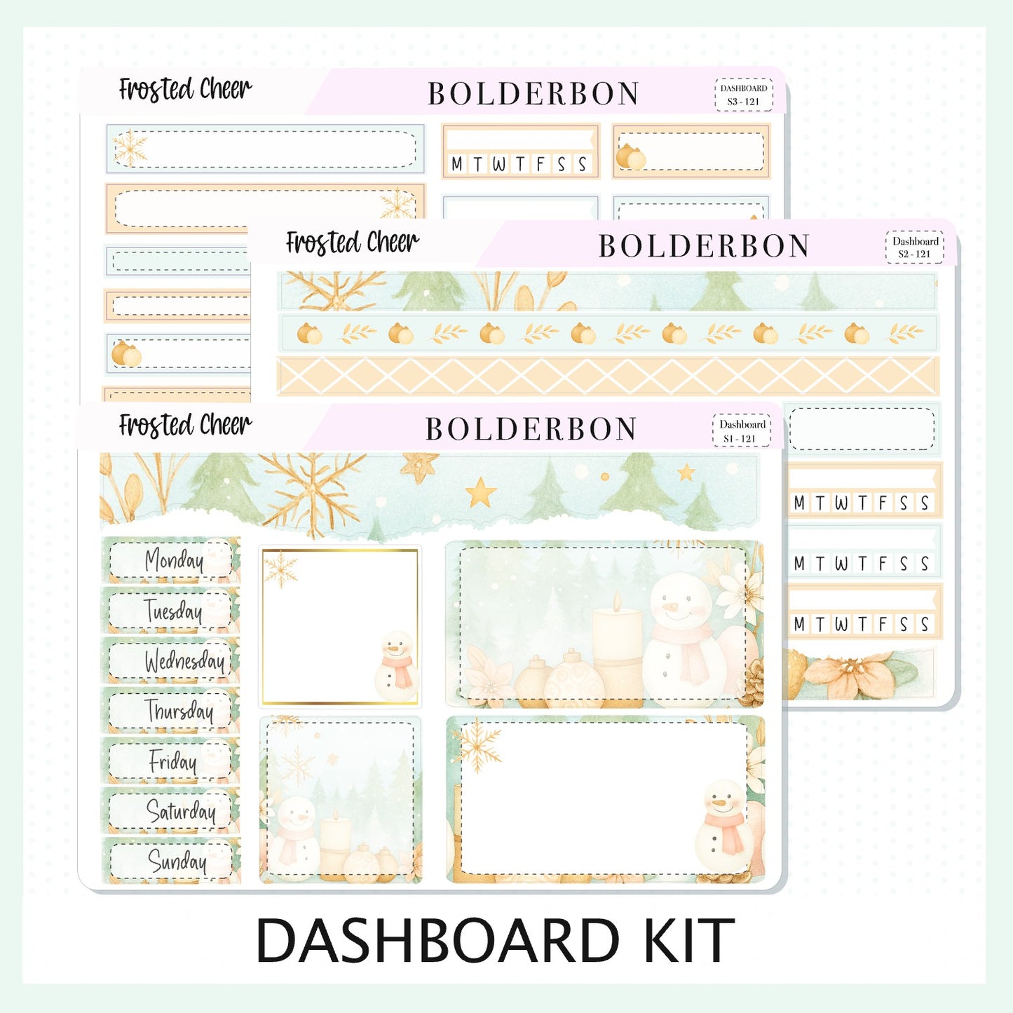 FROSTED CHEER Erin Condren Dashboard Sticker kit || Festive Christmas Planner Stickers, Holiday Pastel Vibe