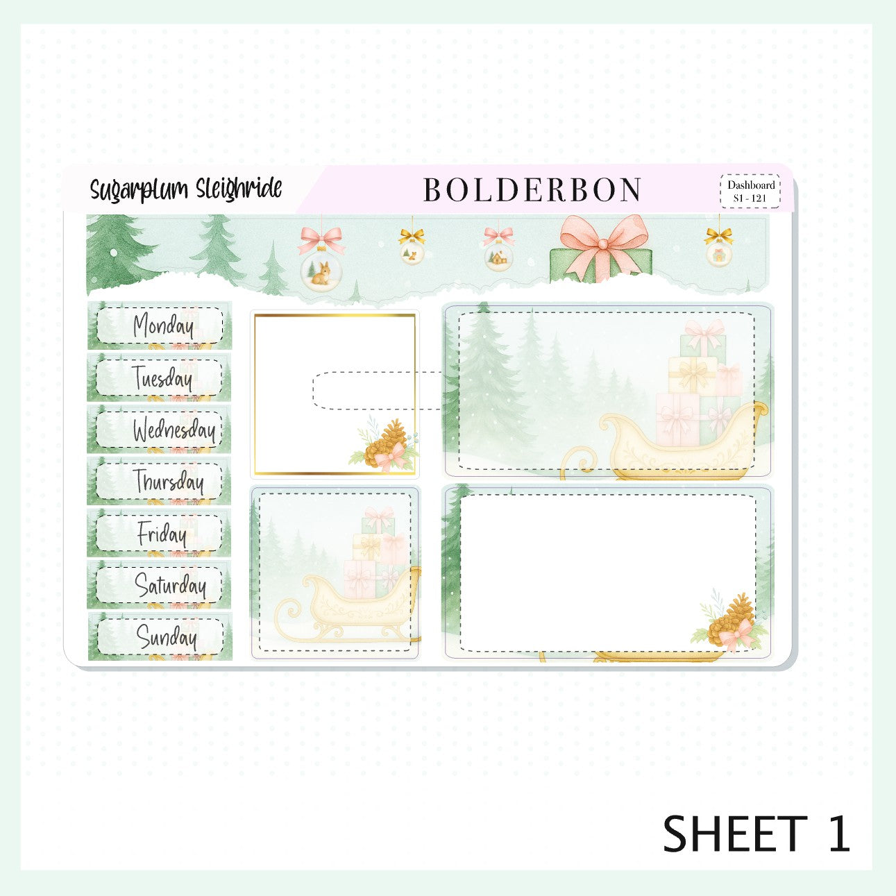 SUGARPLUM SLEIGHRIDE Erin Condren Dashboard Sticker kit || Festive Christmas Planner Stickers, Holiday Pastel Vibe