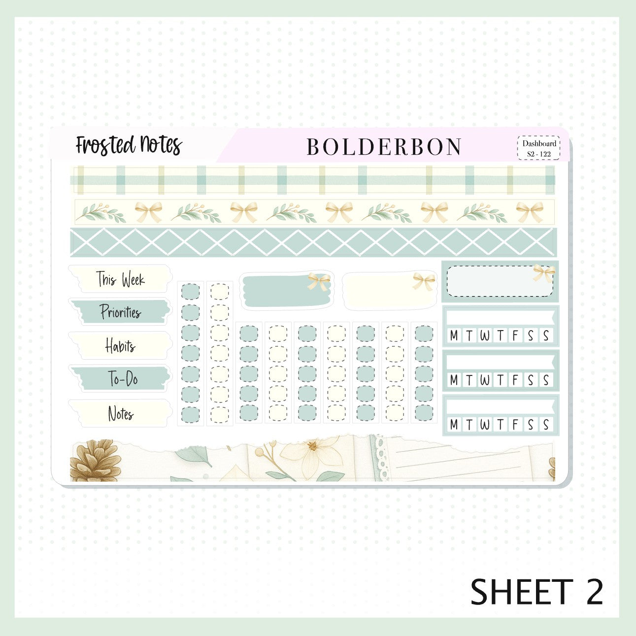 FROSTED NOTES Erin Condren Dashboard Sticker kit || Winter Floral Planner Stickers, Cozy Sage & Gold Vibe