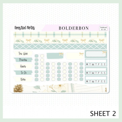 FROSTED NOTES Erin Condren Dashboard Sticker kit || Winter Floral Planner Stickers, Cozy Sage & Gold Vibe