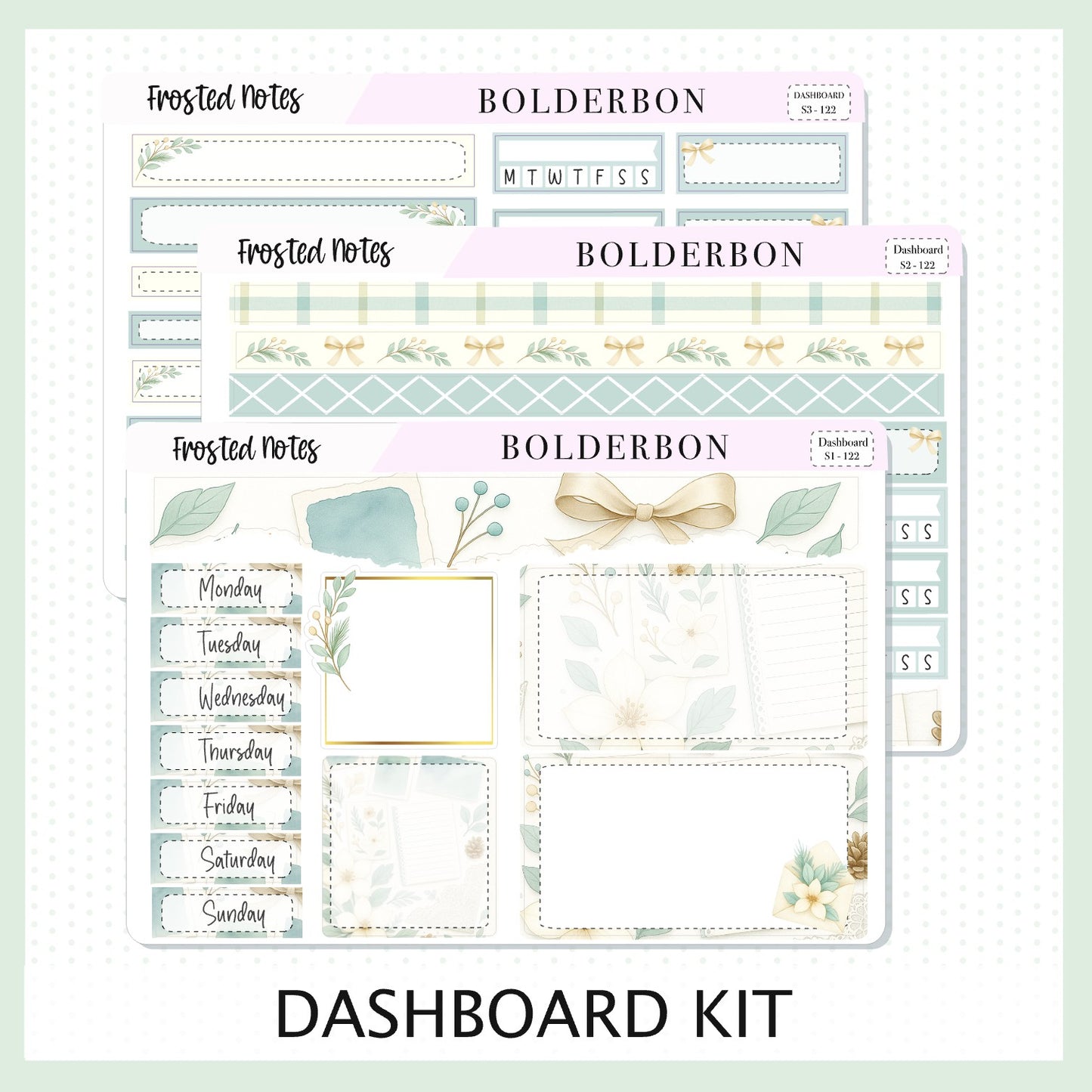 FROSTED NOTES Erin Condren Dashboard Sticker kit || Winter Floral Planner Stickers, Cozy Sage & Gold Vibe
