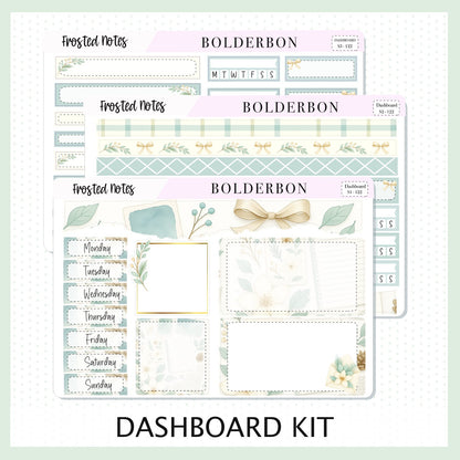FROSTED NOTES Erin Condren Dashboard Sticker kit || Winter Floral Planner Stickers, Cozy Sage & Gold Vibe