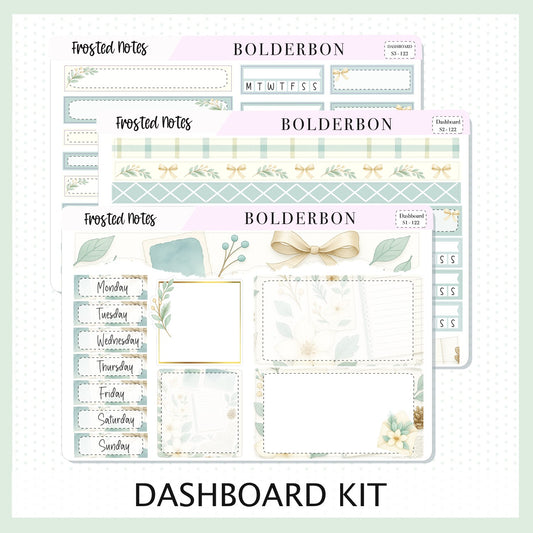 FROSTED NOTES Erin Condren Dashboard Sticker kit || Winter Floral Planner Stickers, Cozy Sage & Gold Vibe