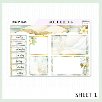 WINTER READ Erin Condren Dashboard Sticker kit || Winter Floral Planner Stickers, Cozy Sage & Gold Vibe