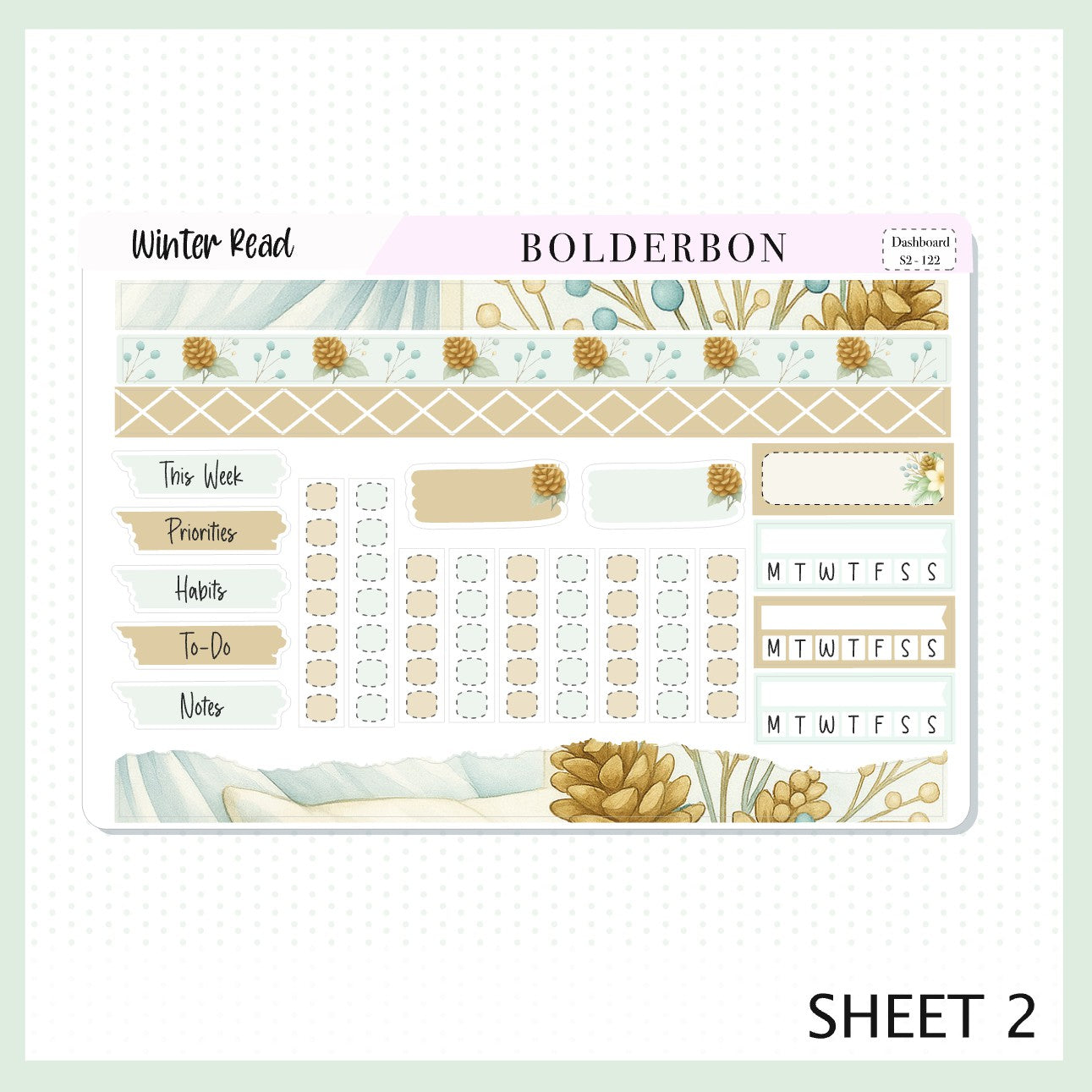 WINTER READ Erin Condren Dashboard Sticker kit || Winter Floral Planner Stickers, Cozy Sage & Gold Vibe