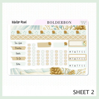 WINTER READ Erin Condren Dashboard Sticker kit || Winter Floral Planner Stickers, Cozy Sage & Gold Vibe