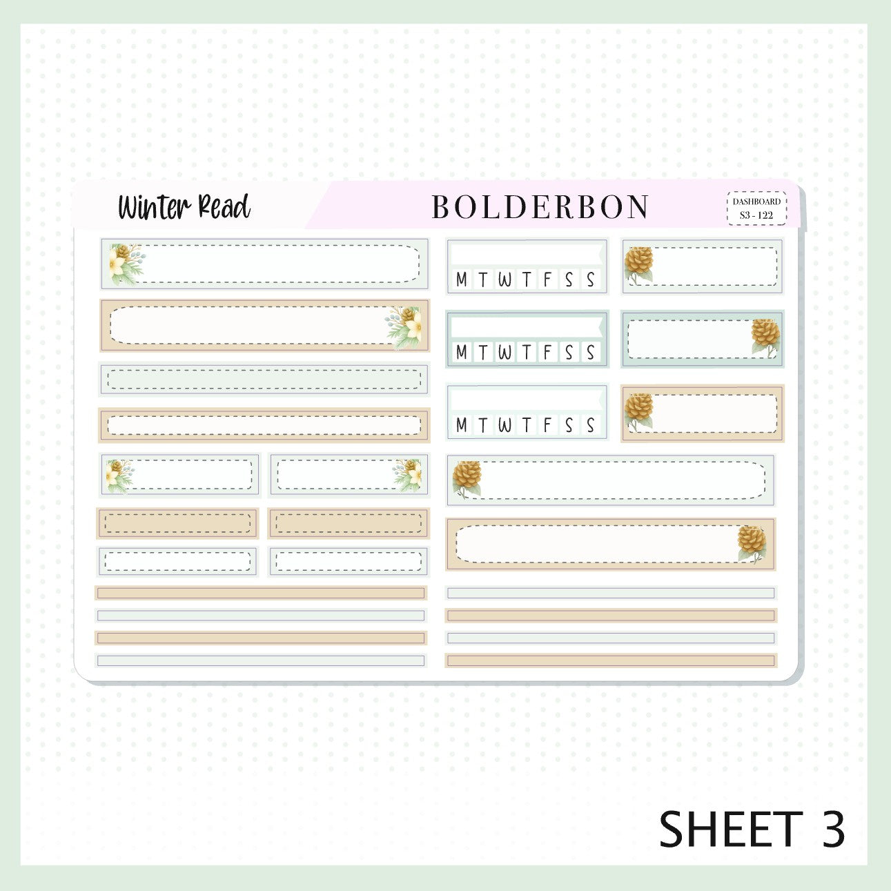 WINTER READ Erin Condren Dashboard Sticker kit || Winter Floral Planner Stickers, Cozy Sage & Gold Vibe