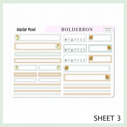 WINTER READ Erin Condren Dashboard Sticker kit || Winter Floral Planner Stickers, Cozy Sage & Gold Vibe