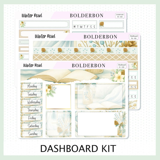 WINTER READ Erin Condren Dashboard Sticker kit || Winter Floral Planner Stickers, Cozy Sage & Gold Vibe