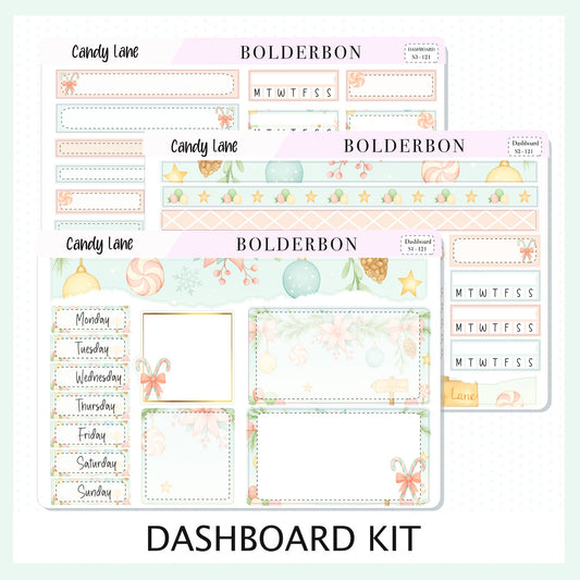 CANDY LANE Erin Condren Dashboard Sticker kit || Festive Christmas Planner Stickers, Holiday Pastel Vibe