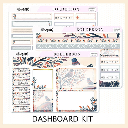WINDSONG Erin Condren Dashboard Sticker kit || Woodland Nature Theme, Whimsy, Folkart, Autumn Fall Vibe Planner Stickers