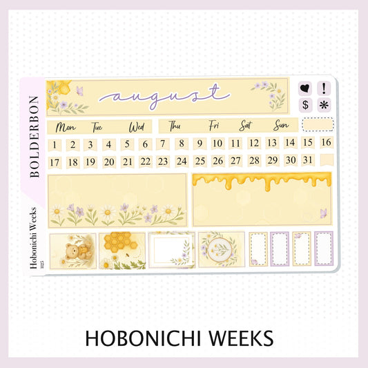 AUGUST Hobonichi Weeks || Sweet Honey Theme, Monthly Planner Stickers
