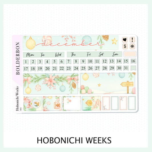 DECEMBER Hobonichi Weeks || Candy Lane Theme, Monthly Planner Stickers, Festive Floral Planner Stickers, Pastel Holiday Aesthetic Vibe