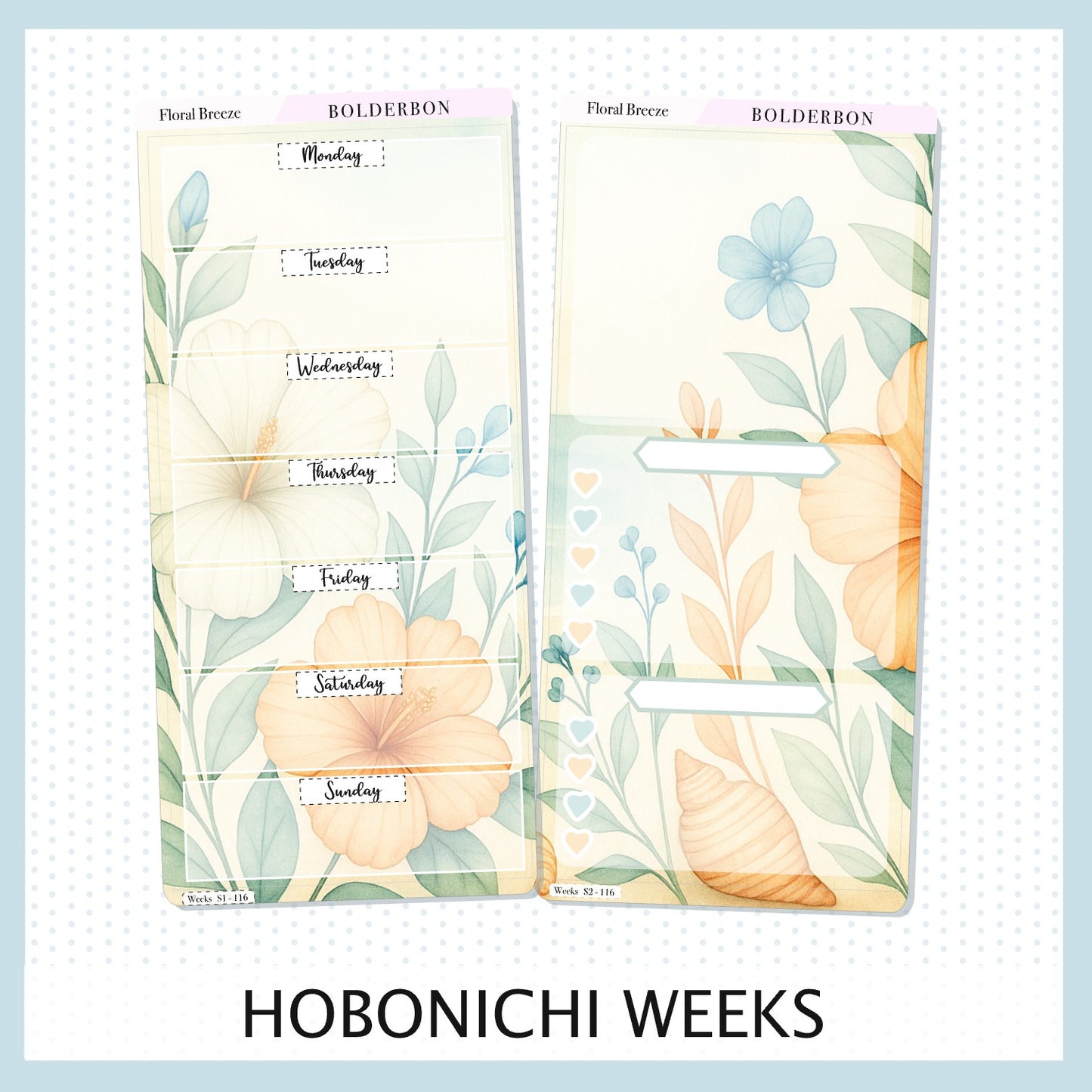FLORAL BREEZE Hobonichi Weeks || Aesthetic Coastal Beach and Nautical Vibe Weekly Planner Sticker Kit