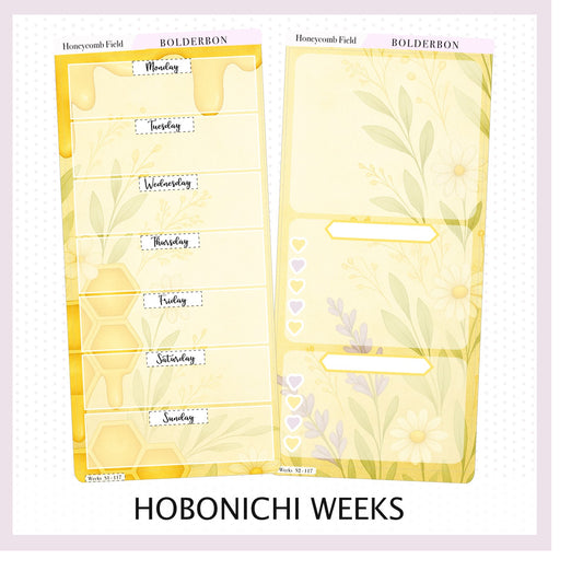 HONEYCOMB FIELD Hobonichi Weeks || Bees, Florals & Cozy Farmhouse Vibe, Weekly Planner Sticker Kit