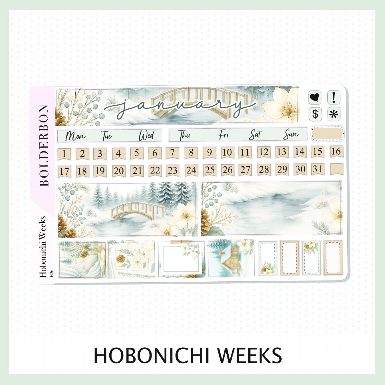 JANUARY Hobonichi Weeks || Peaceful Pines, Monthly Planner Sticker Kit