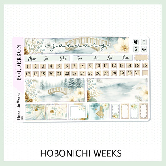 JANUARY Hobonichi Weeks || Peaceful Pines, Monthly Planner Sticker Kit