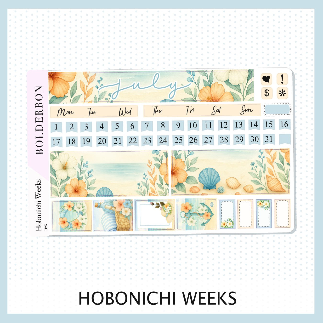 JULY Hobonichi Weeks || Monthly Planner Stickers, Shoreline