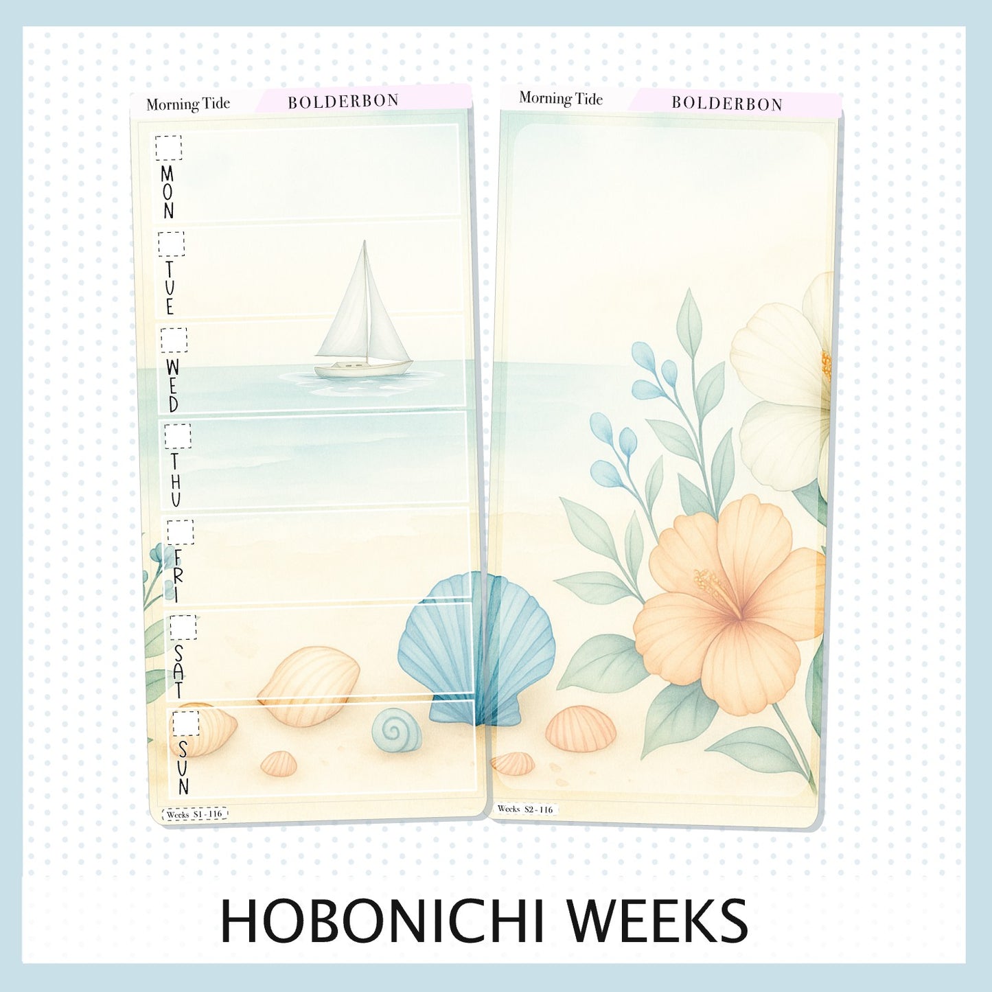 MORNING TIDE Hobonichi Weeks || Aesthetic Coastal Beach and Nautical Vibe Weekly Planner Sticker Kit