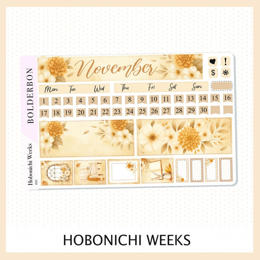 NOVEMBER Hobonichi Weeks || Fall View Theme, Monthly Planner Stickers