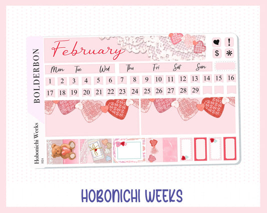 FEBRUARY Hobonichi Weeks || Monthly Planner Stickers, Love, Valentine's