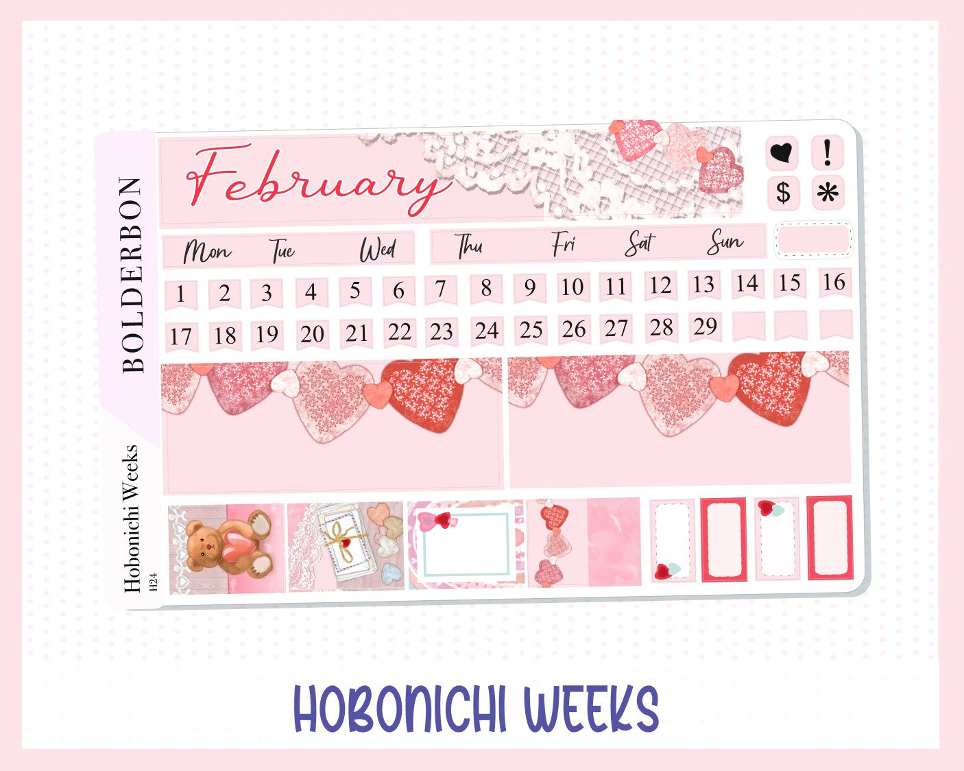 FEBRUARY Hobonichi Weeks || Monthly Planner Stickers, Love, Valentine's